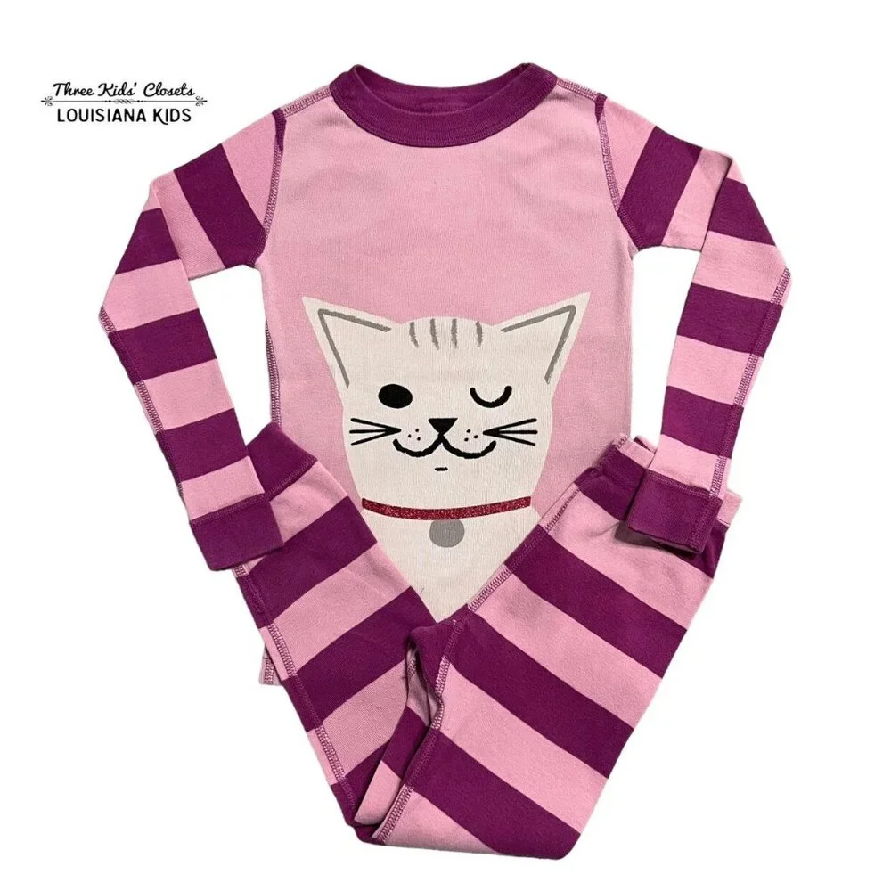 Hanna Andersson Sz 100 (4) Striped Cat Long John Pajamas